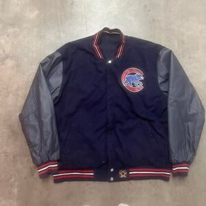 Vintage 90s Chicago cubs leather letterman varsity bomber Jeff Hamilton‎ jacket